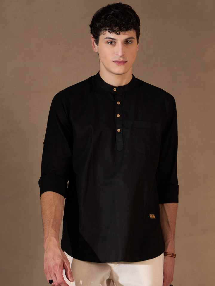 Men Black Cotton Kurta