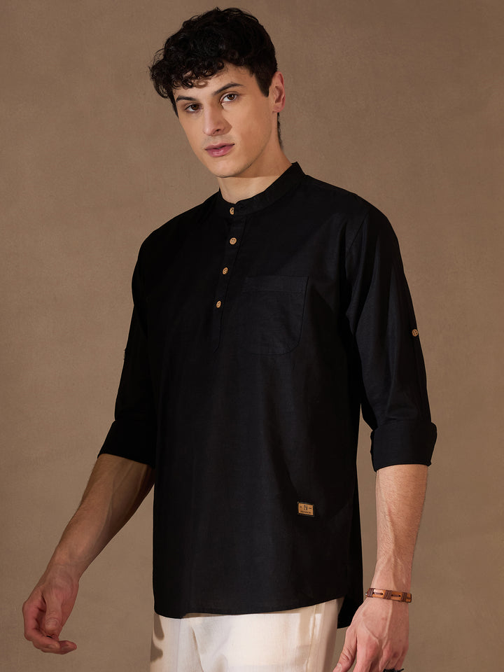 Men Black Cotton Kurta