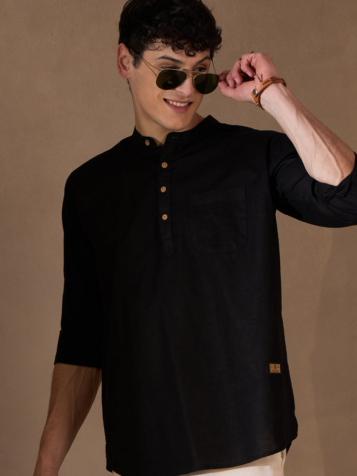 Men Black Cotton Kurta