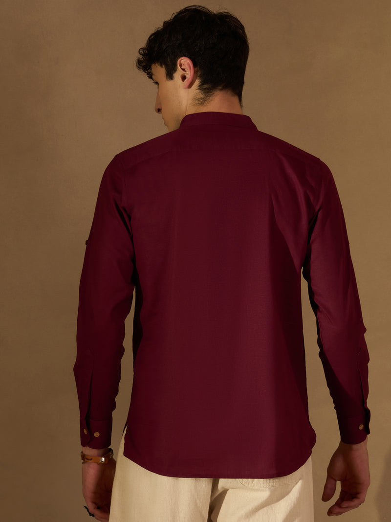 DENNISON Men Maroon Pure Cotton Solid Kurta
