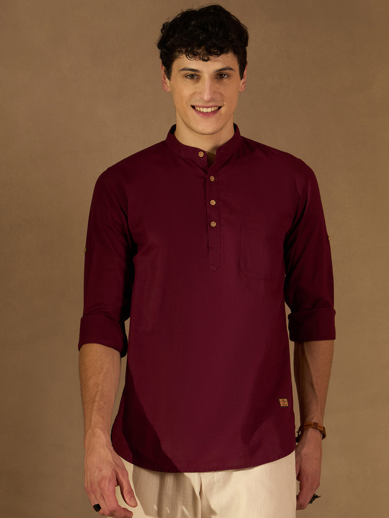 DENNISON Men Maroon Pure Cotton Solid Kurta
