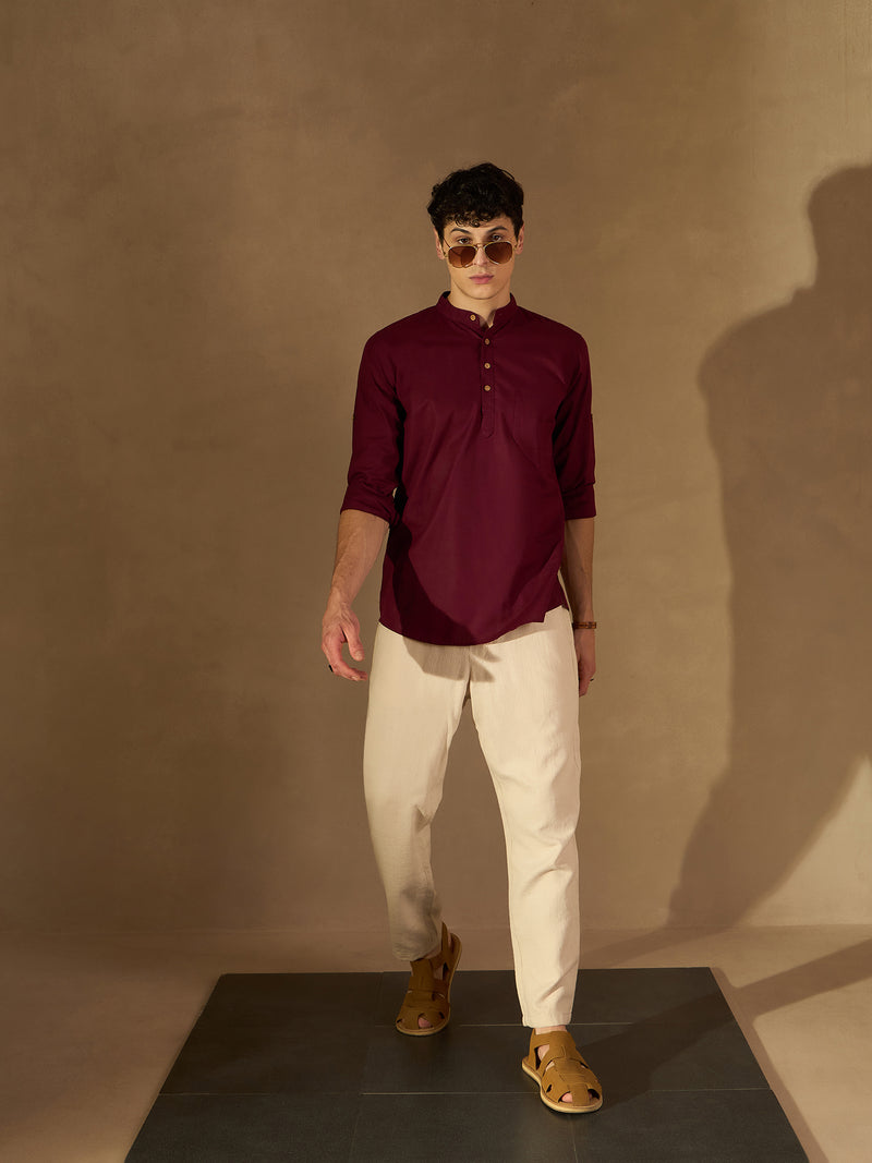 DENNISON Men Maroon Pure Cotton Solid Kurta