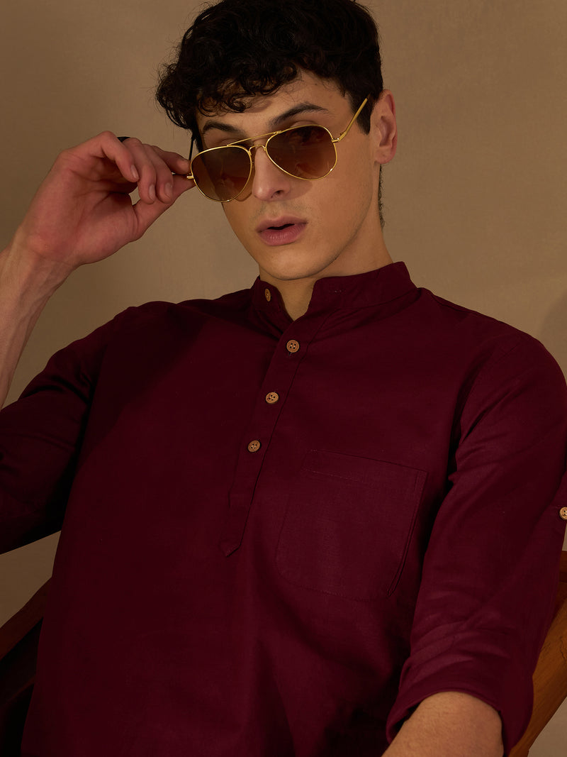 DENNISON Men Maroon Pure Cotton Solid Kurta