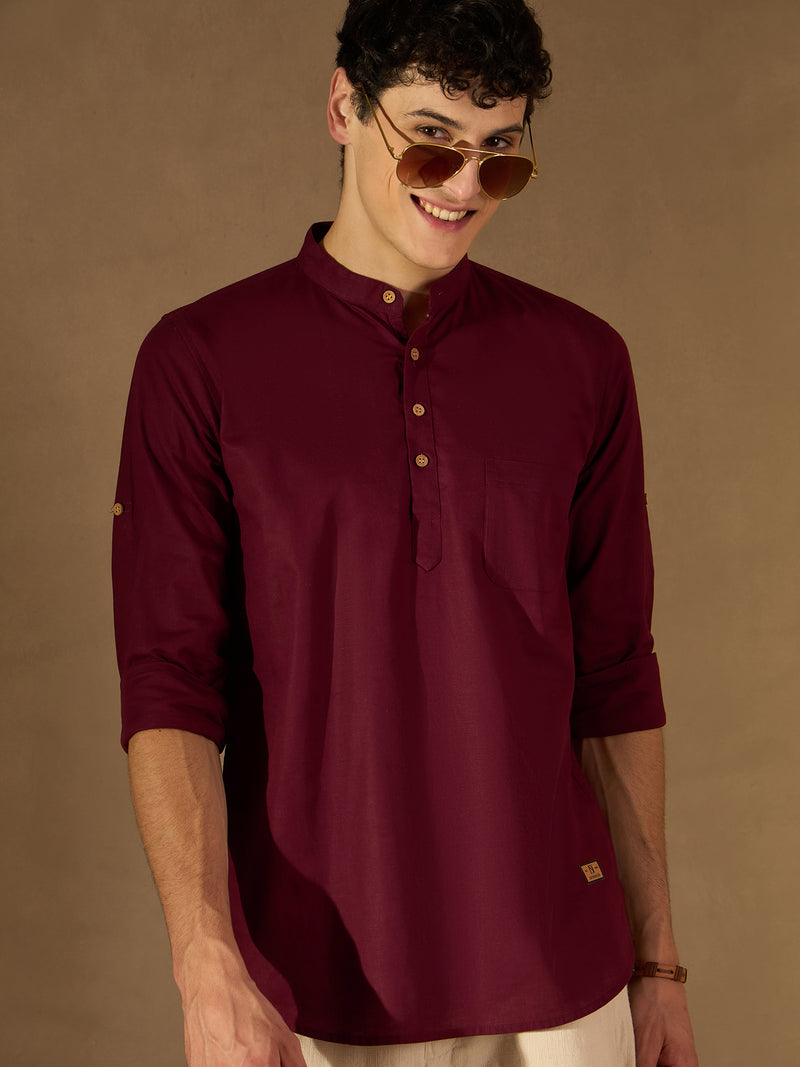 DENNISON Men Maroon Pure Cotton Solid Kurta
