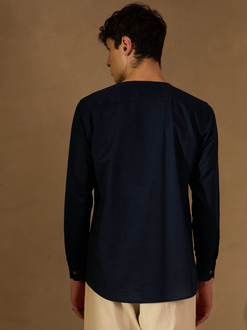 DENNISON Men Navy Blue Solid Pure Cotton Indigo Kurta