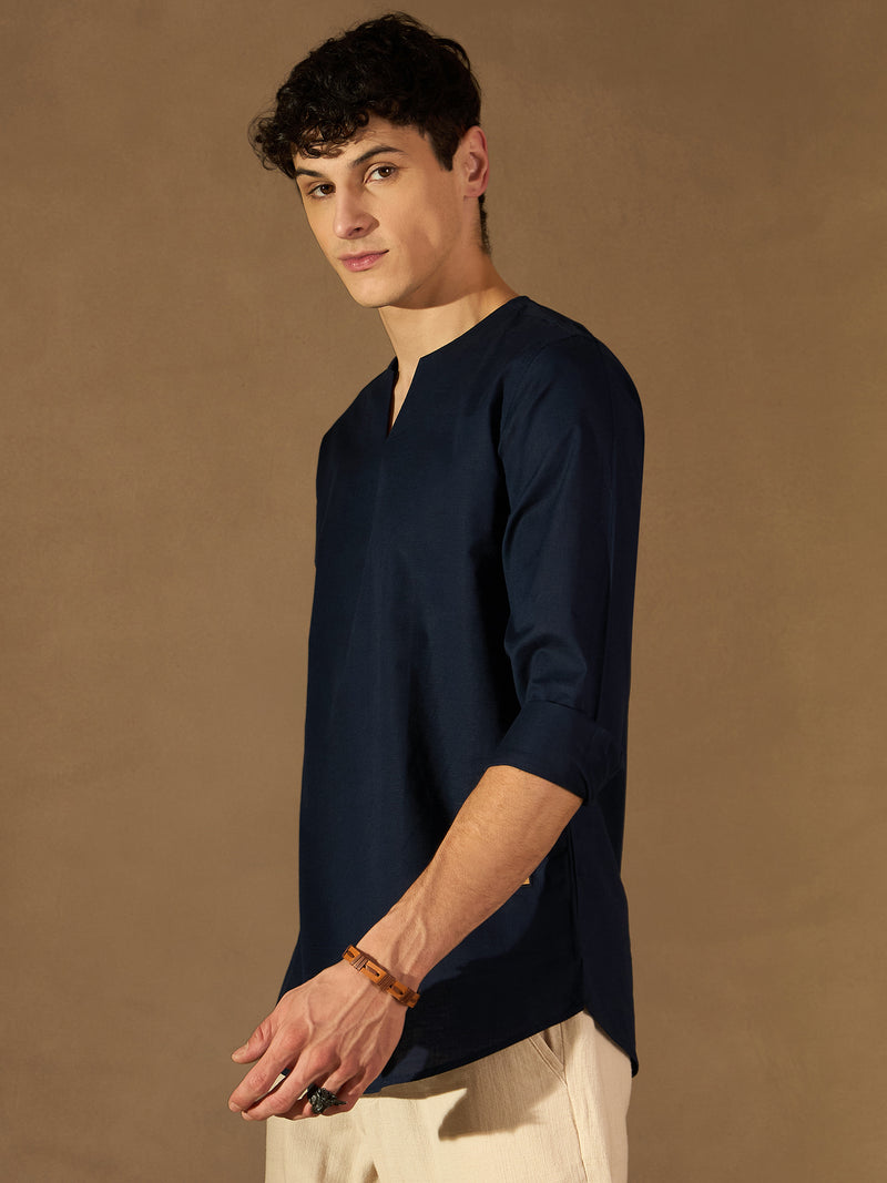 DENNISON Men Navy Blue Solid Pure Cotton Indigo Kurta