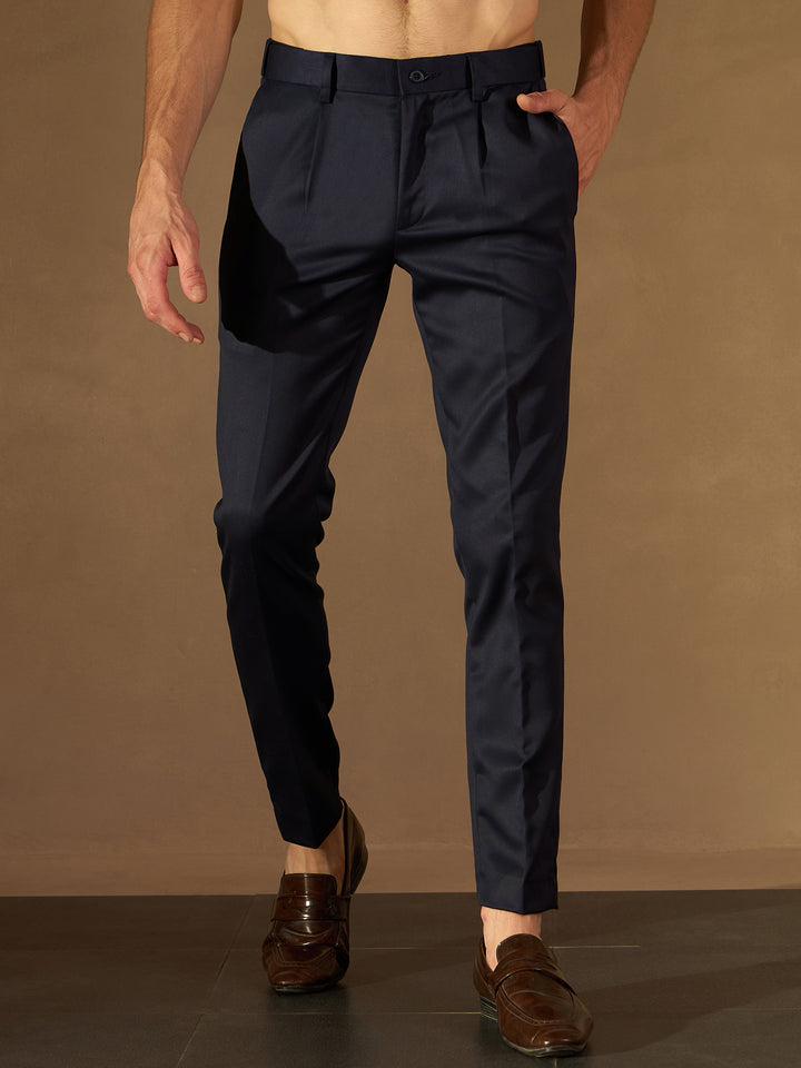 Navy Blue Auto Fit Flexi Waist Pleated Trouser