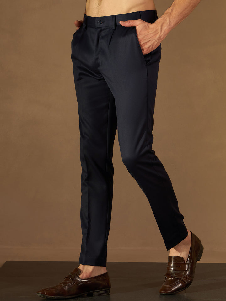 Navy Blue Auto Fit Flexi Waist Pleated Trouser