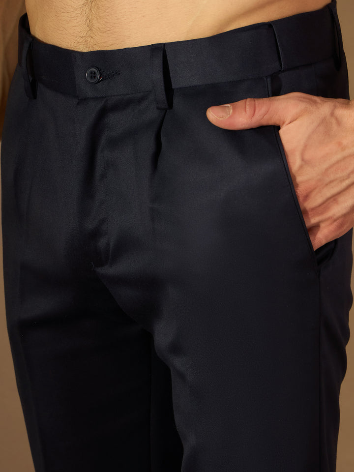 Navy Blue Auto Fit Flexi Waist Pleated Trouser