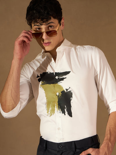 White & black: Full Sleeves Abstract Printed Shirt