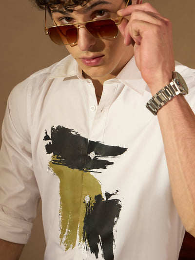 White & black: Full Sleeves Abstract Printed Shirt