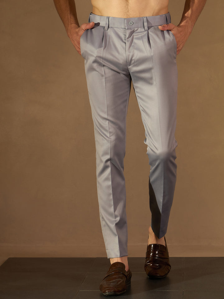 Light Grey Auto Fit Flexi Waist Pleated Trouser