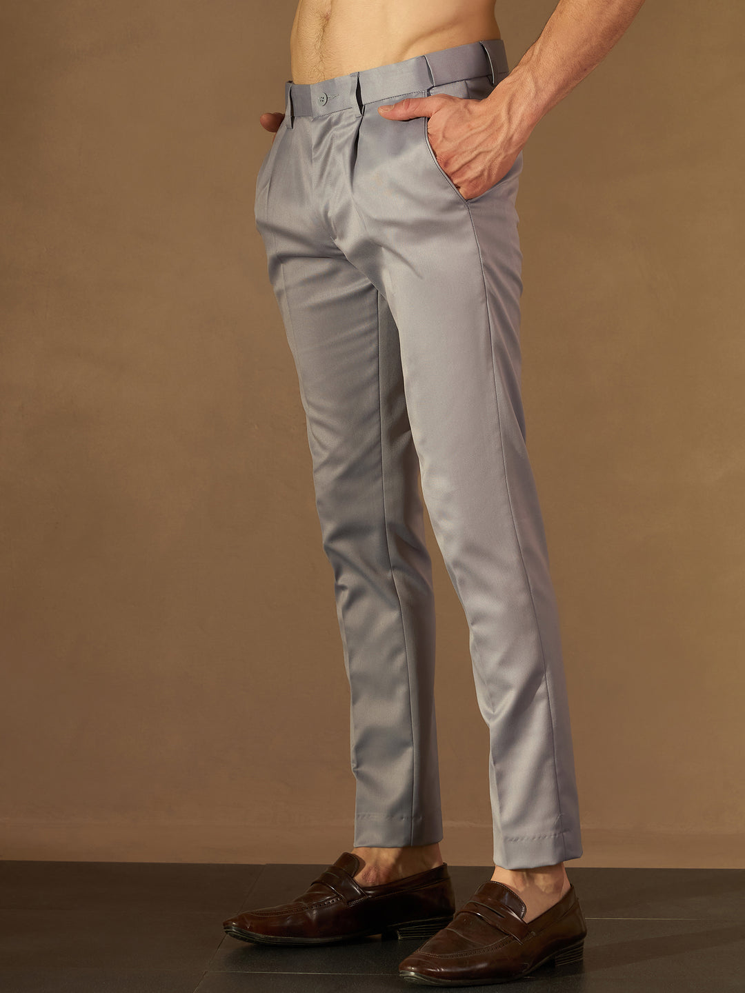 Light Grey Auto Fit Flexi Waist Pleated Trouser