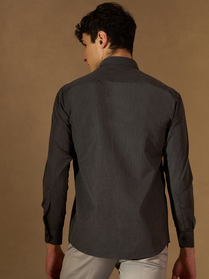 DENNISON Men Charcoal Solid Formal Shirt