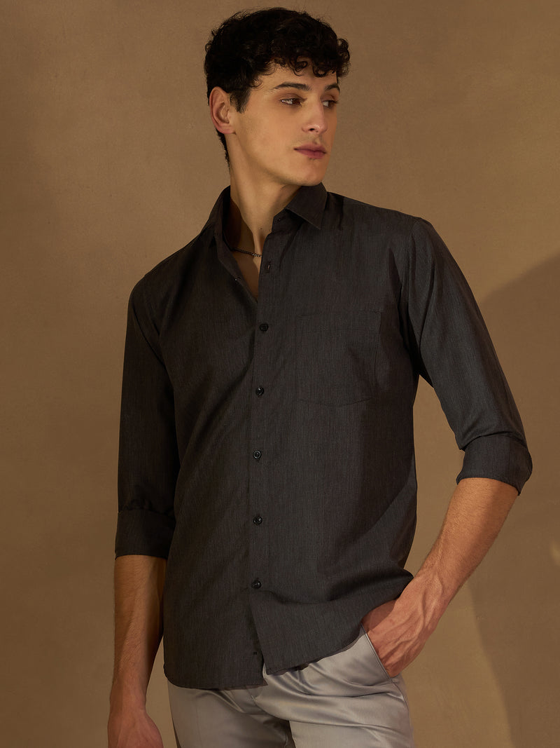 DENNISON Men Charcoal Solid Formal Shirt