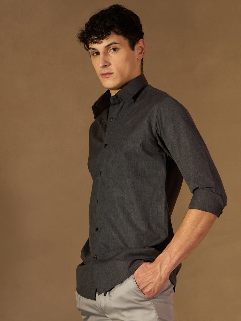 DENNISON Men Charcoal Solid Formal Shirt
