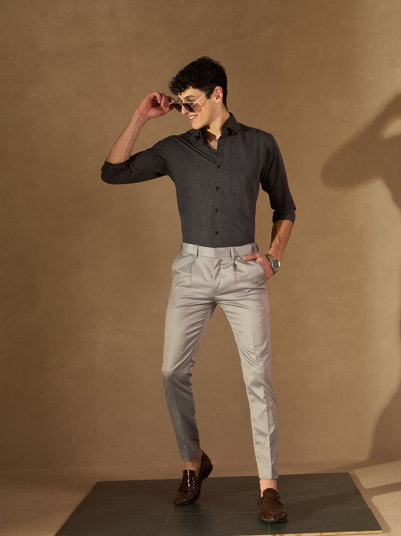 DENNISON Men Charcoal Solid Formal Shirt