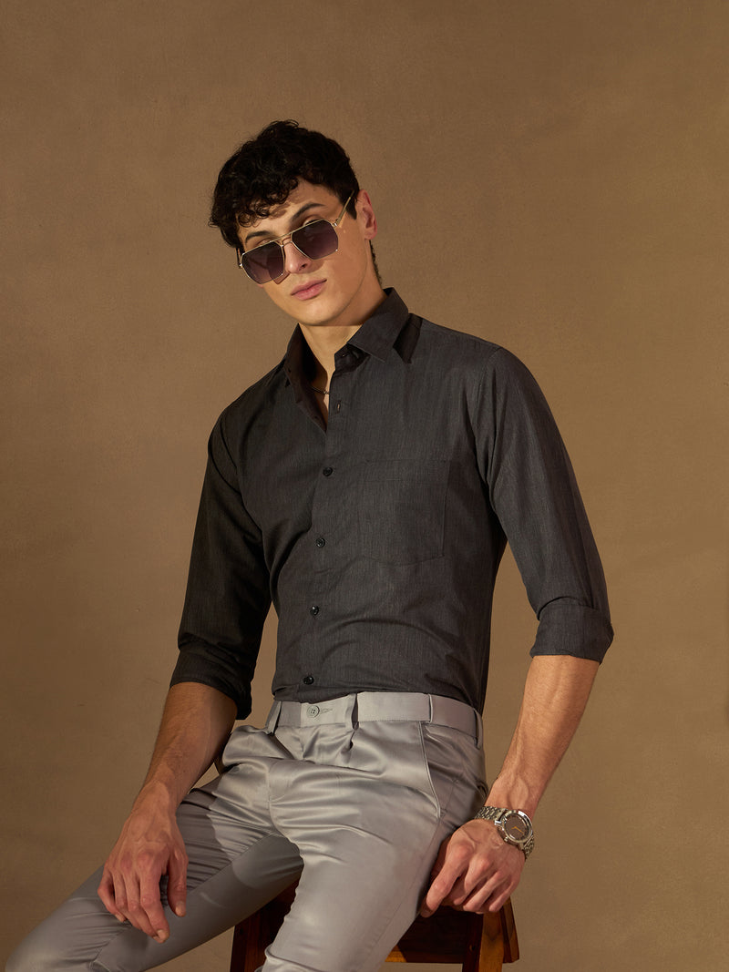 DENNISON Men Charcoal Solid Formal Shirt