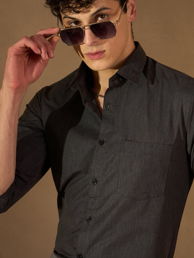 DENNISON Men Charcoal Solid Formal Shirt