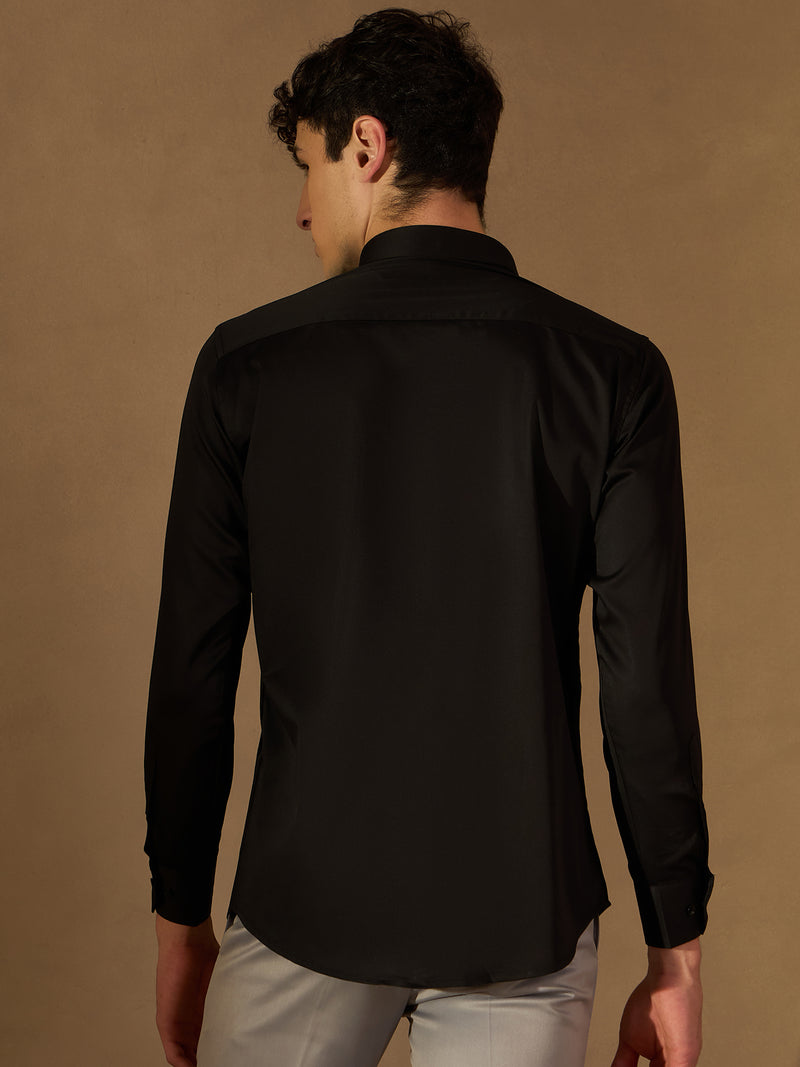 Black: Full Sleeves Spread Collar Party Shirt