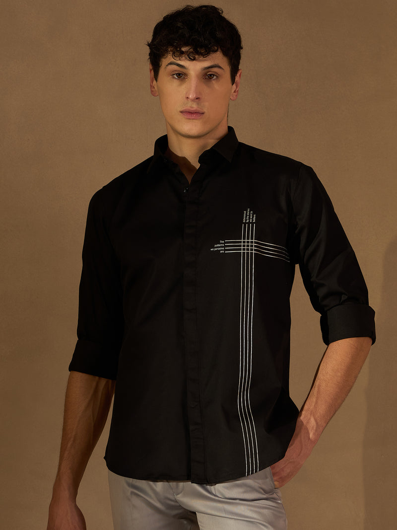Black: Full Sleeves Spread Collar Party Shirt