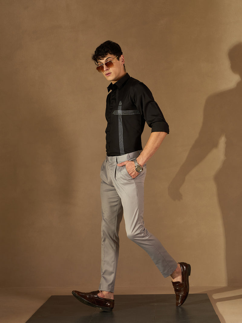 Black: Full Sleeves Spread Collar Party Shirt