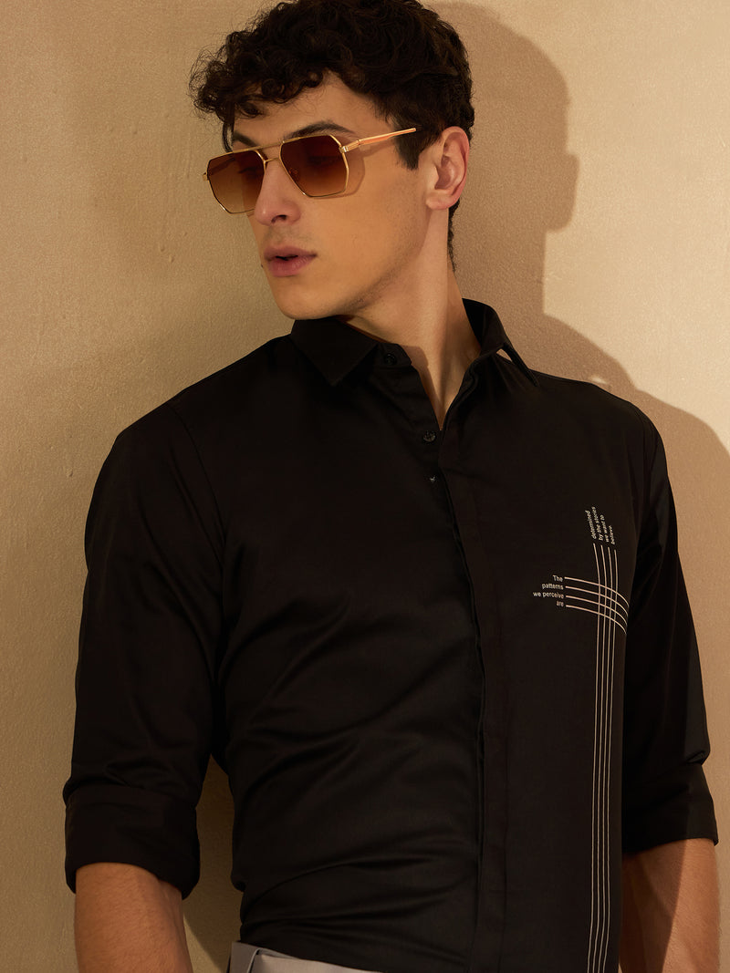 Black: Full Sleeves Spread Collar Party Shirt
