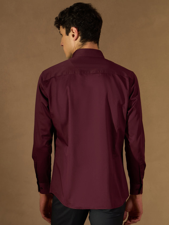 DENNISON Maroon Cotton Partywear Shirt