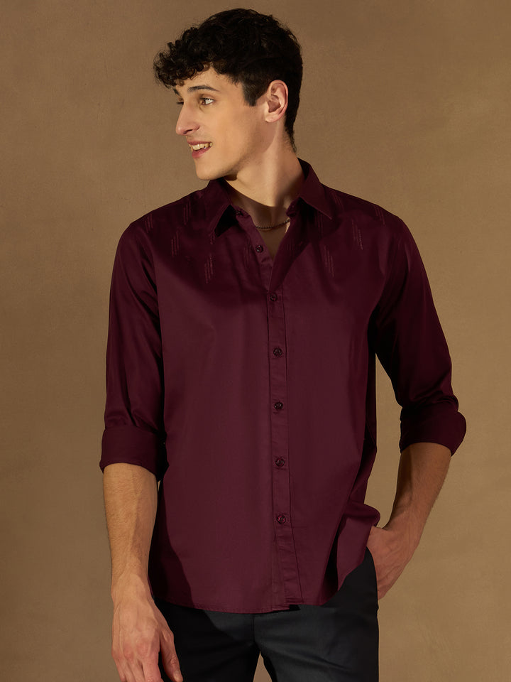 DENNISON Maroon Cotton Partywear Shirt