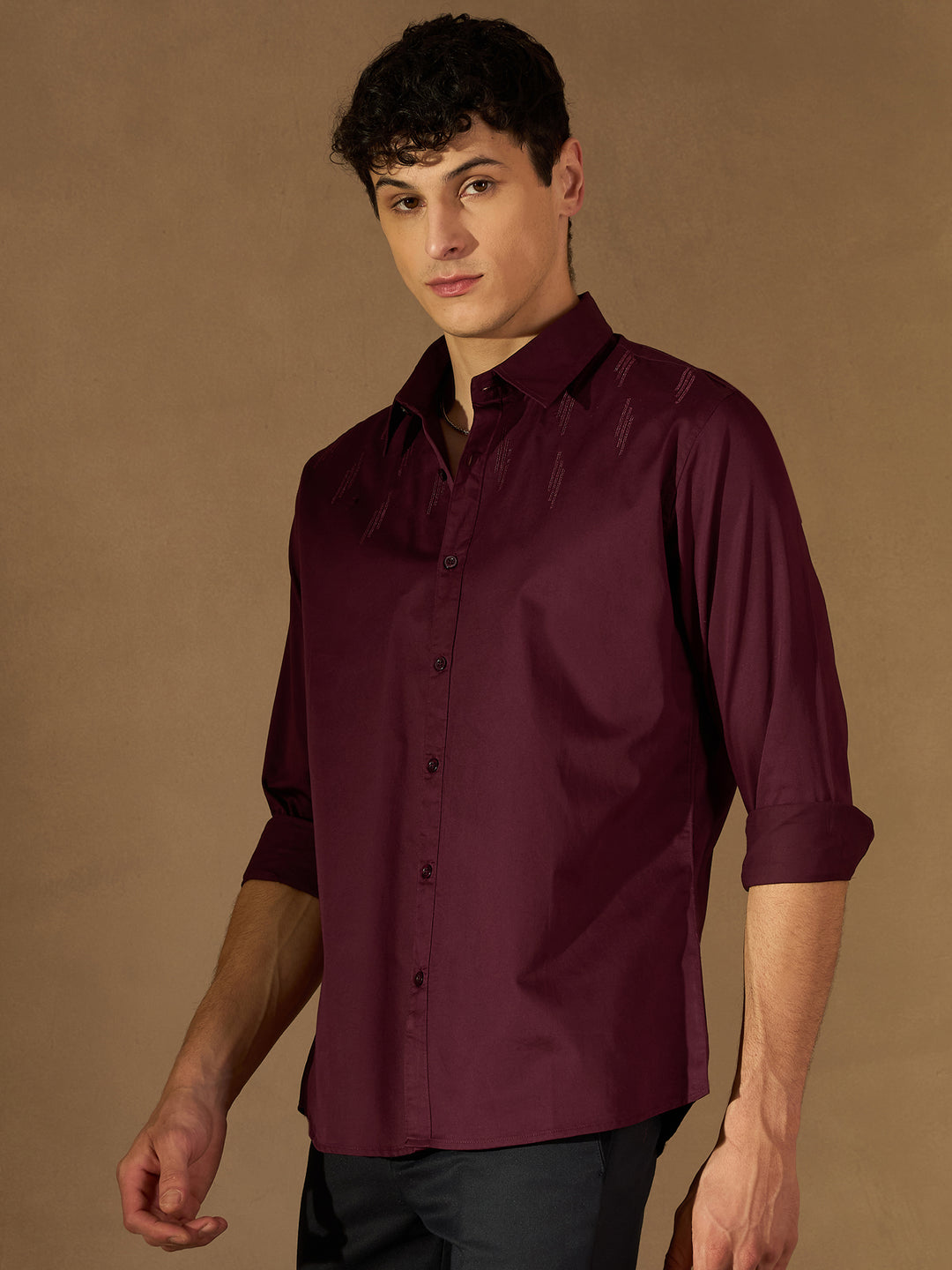 DENNISON Maroon Cotton Partywear Shirt