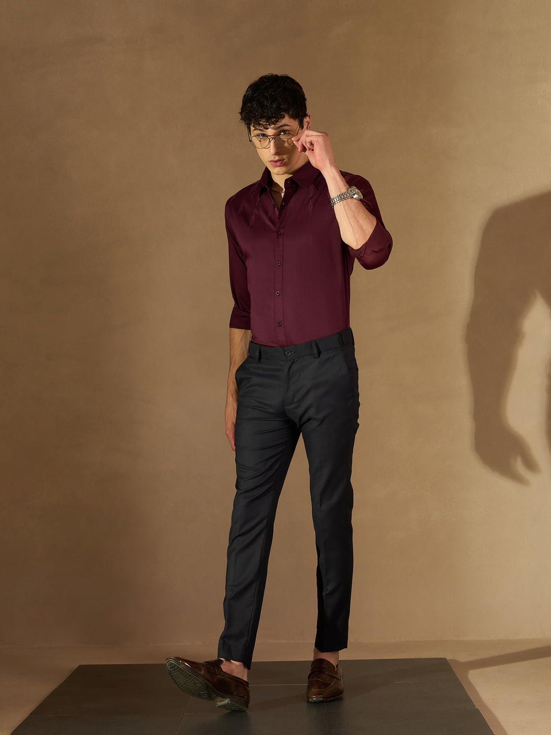 DENNISON Maroon Cotton Partywear Shirt