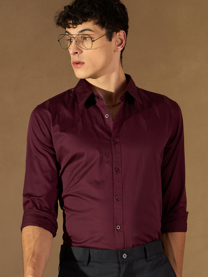 DENNISON Maroon Cotton Partywear Shirt