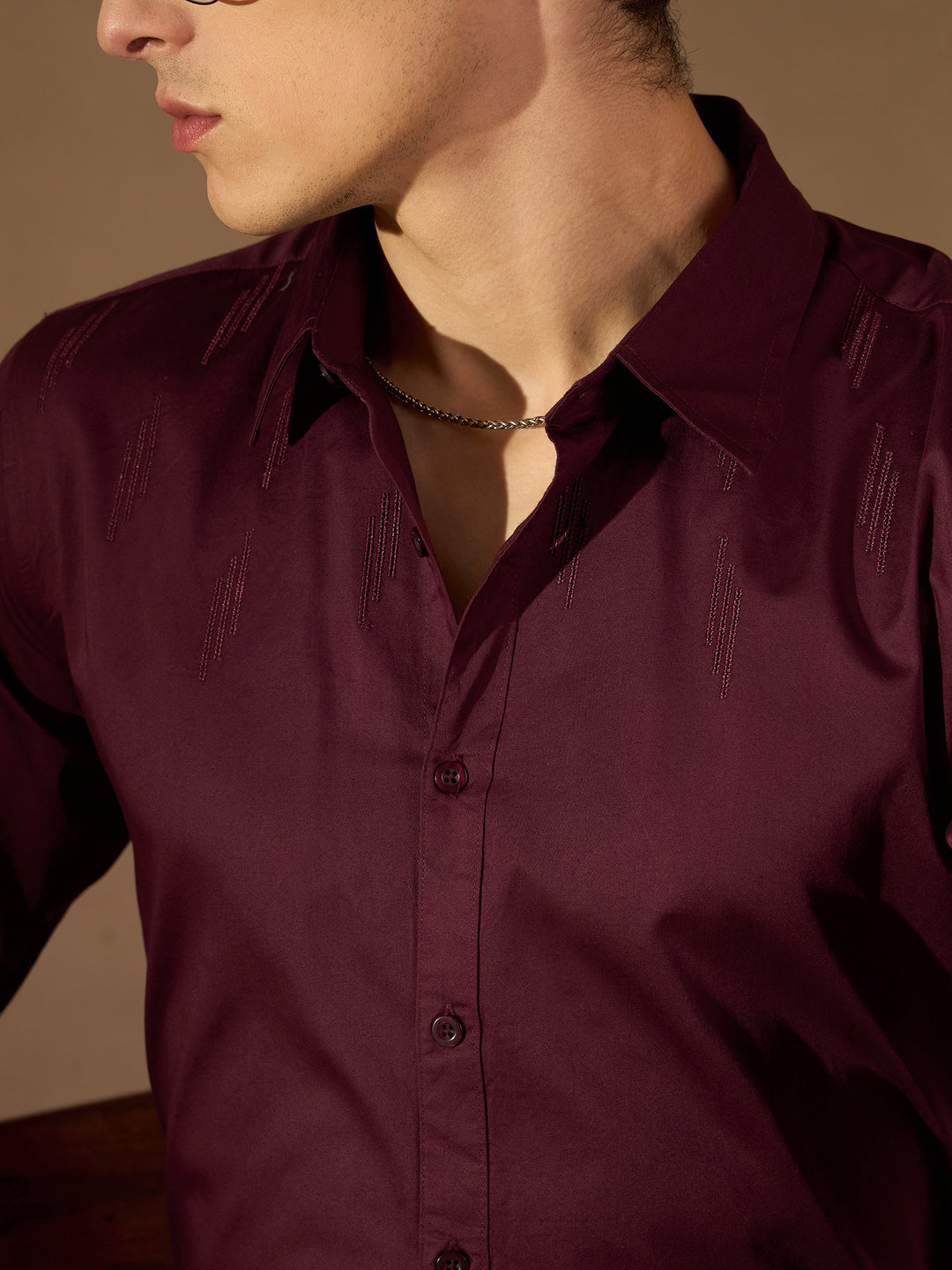 DENNISON Maroon Cotton Partywear Shirt