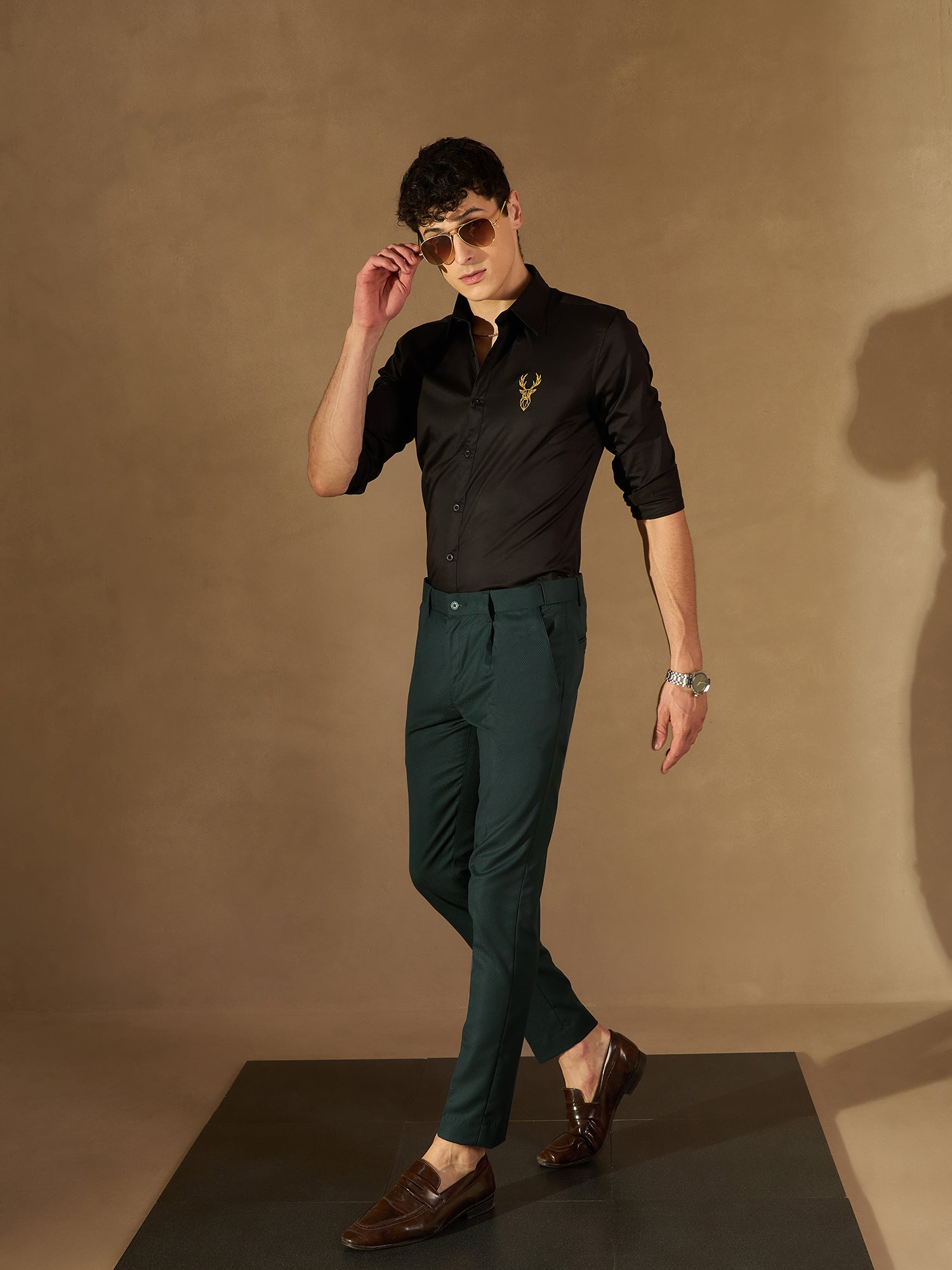 Dark Green Auto Fit Flexi Waist Pleated Trouser Dennison Fashion India Dark Green Auto Fit Flexi Waist Pleated Trouser Dennison Fashion India