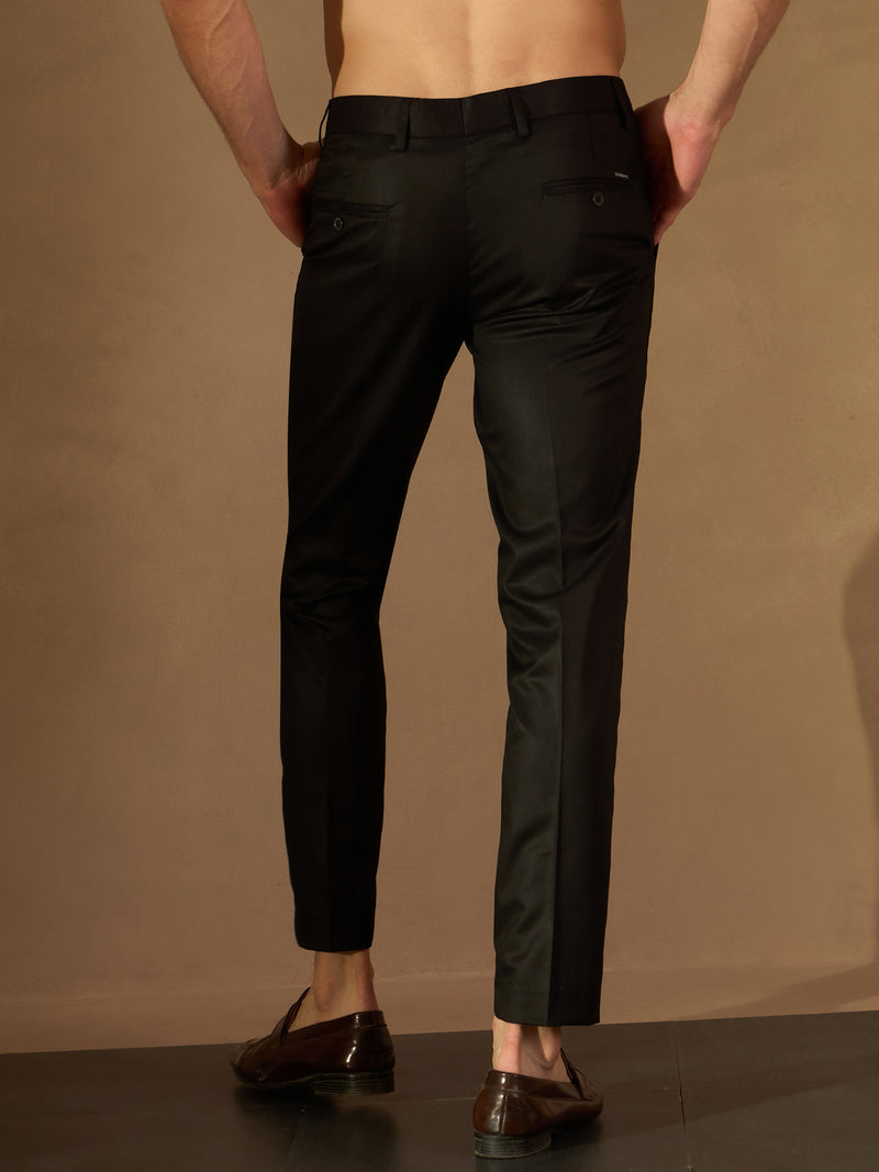 Men Black Smart Tapered Fit Formal Trousers