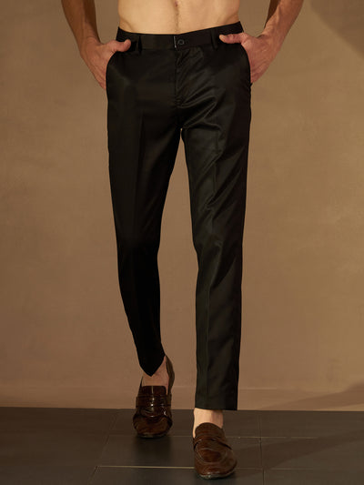 Men Black Smart Tapered Fit Formal Trousers
