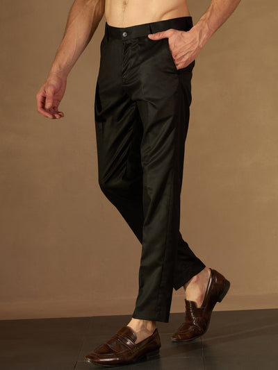 Men Black Smart Tapered Fit Formal Trousers