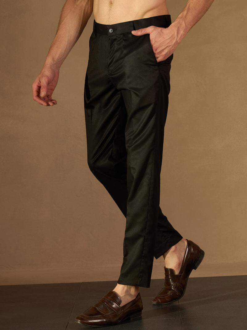 Men Black Smart Tapered Fit Formal Trousers