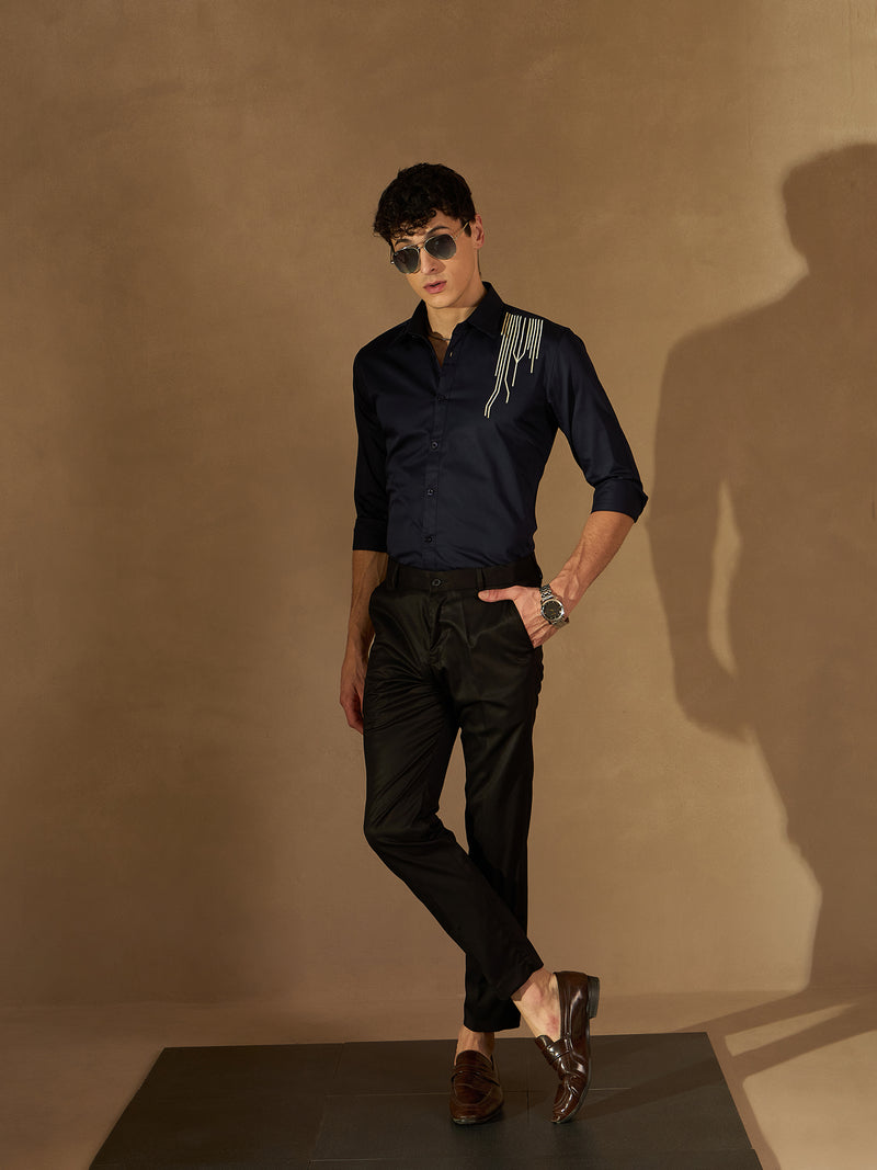 Men Black Smart Tapered Fit Formal Trousers
