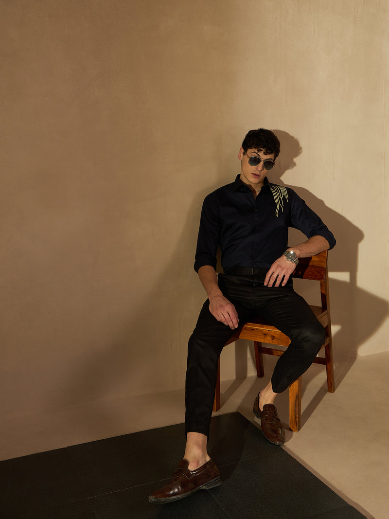 Men Black Smart Tapered Fit Formal Trousers
