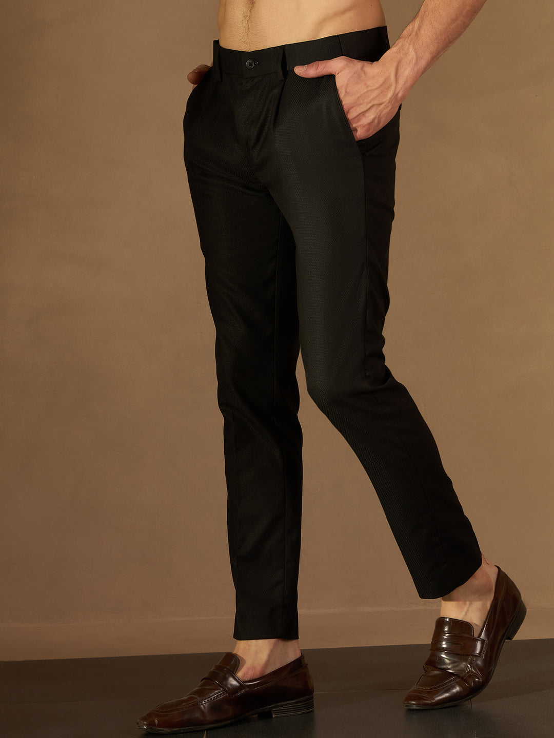 Black Auto Fit Flexi Waist Pleated Trouser