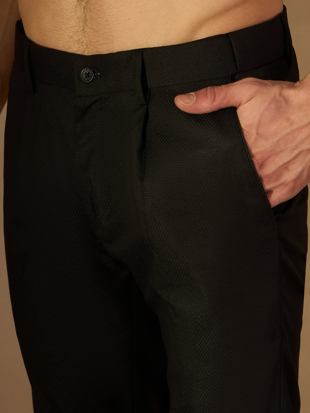 Black Auto Fit Flexi Waist Pleated Trouser