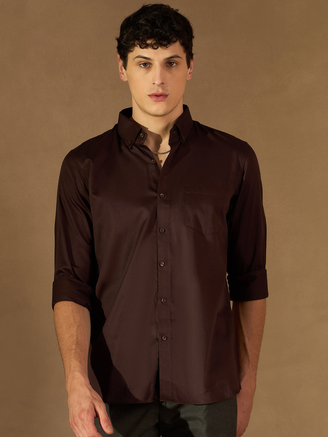 DENNISON Men Coffee Brown Comfort Regular Fit Solid Formal Shirt