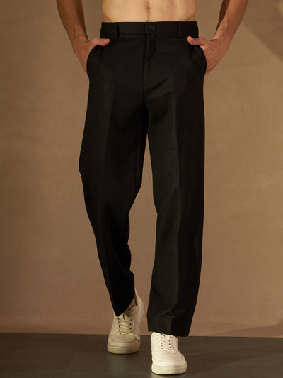 Men's Black Korean Loose Fit Trouser