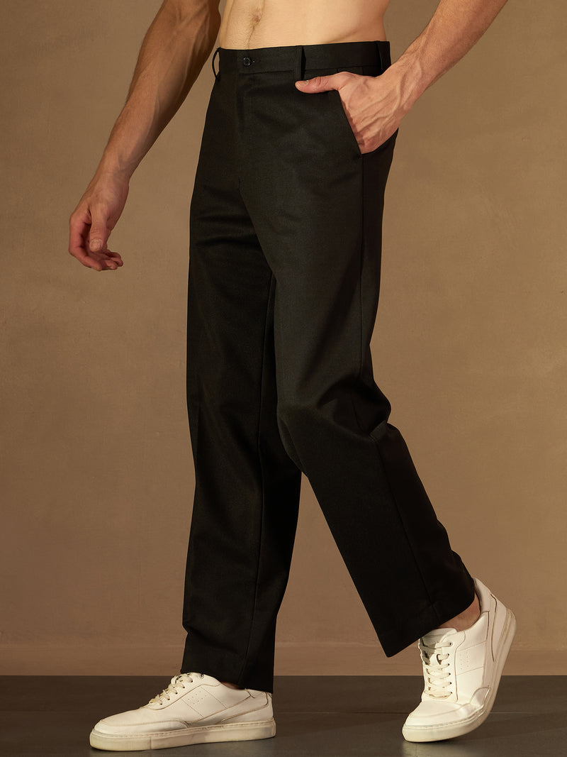 Men's Black Korean Loose Fit Trouser