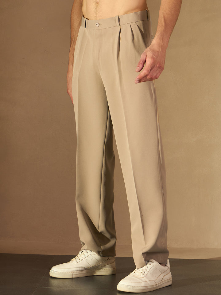 Men's Beige Korean Baggy Loose Fit Trouser