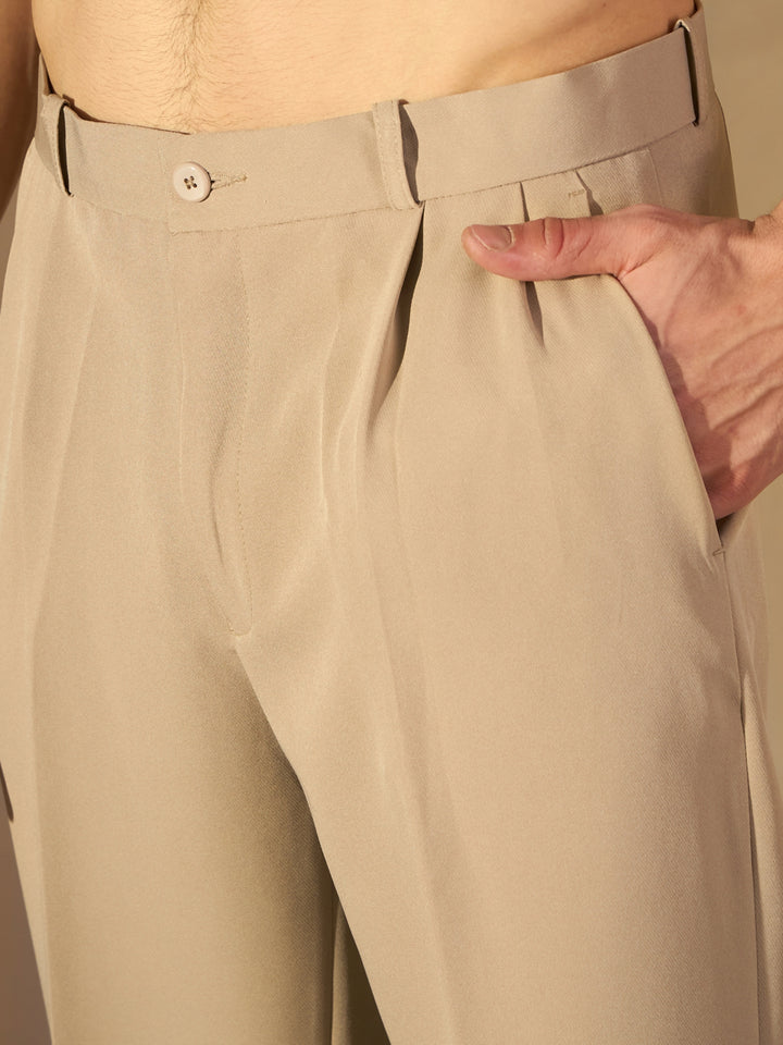 Men's Beige Korean Baggy Loose Fit Trouser