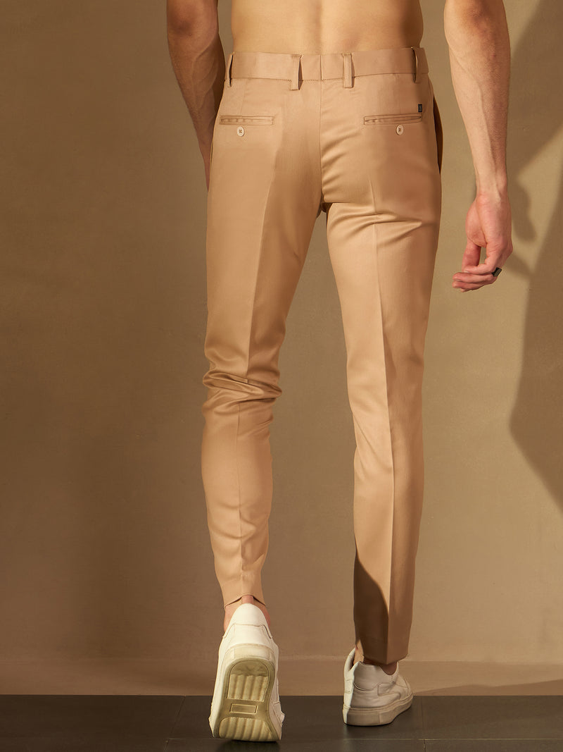 Beige Auto Fit Flexi Waist Pleated Trouser