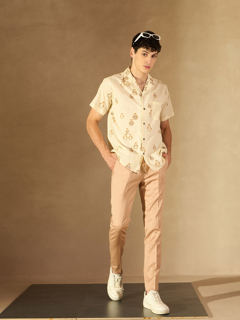 Beige Auto Fit Flexi Waist Pleated Trouser