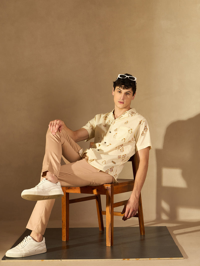 Beige Auto Fit Flexi Waist Pleated Trouser